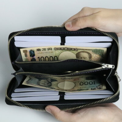 【ふるさと納税】京都レザー ラウンドファスナー長財布【銀色:粋】　革工房 革紋【1644083】 サムネイル3