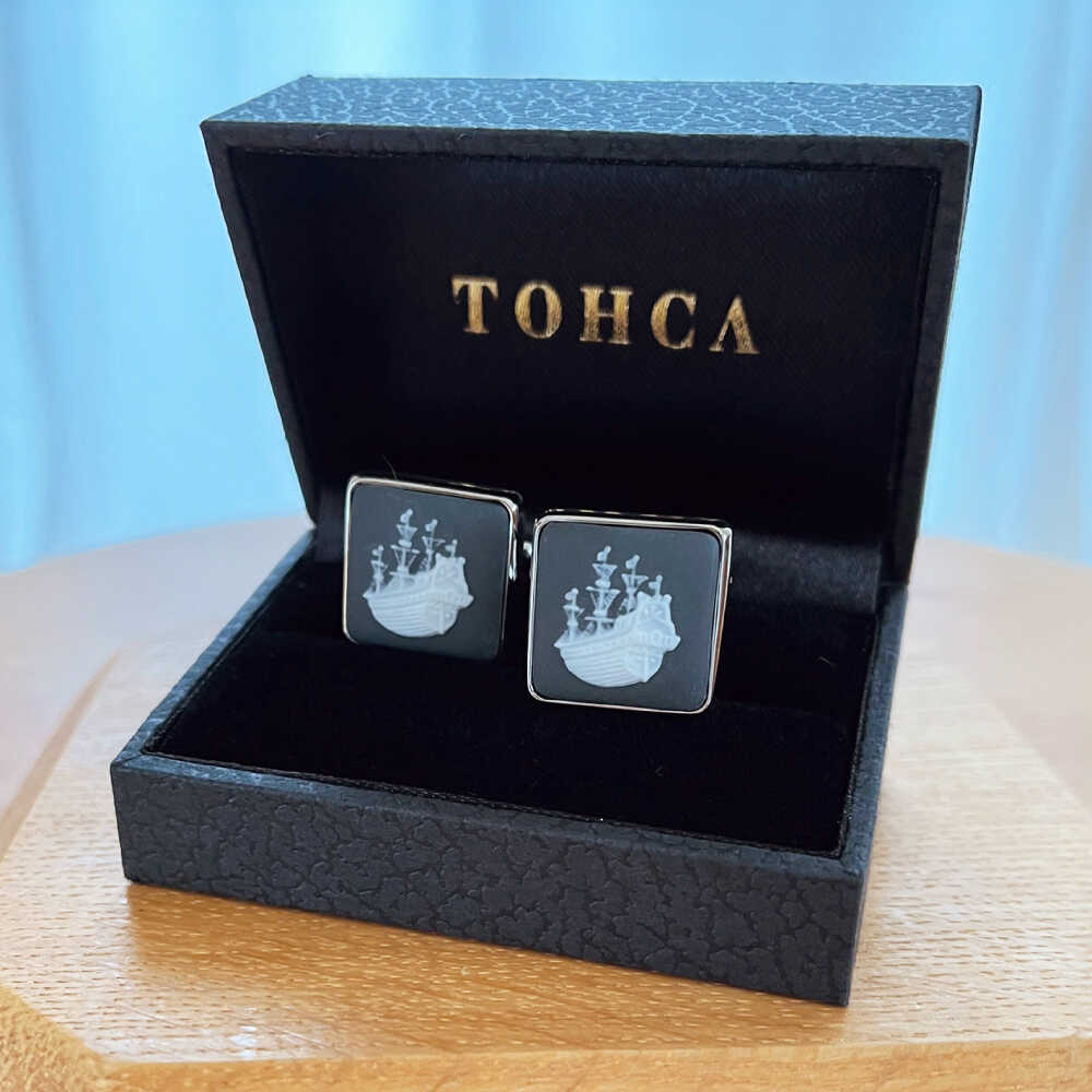 【ふるさと納税】＜カフス＞ スクエア 帆船 / ネクタイ カフス スーツ 小物 ギフト 贈り物 / 瀬戸市 / 陶華[BBCD027] サムネイル3