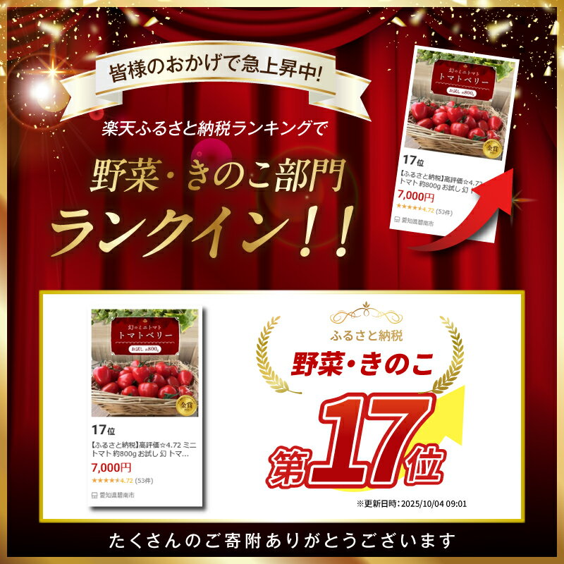 【ふるさと納税】高評価☆4.72 ミニトマト 約 800g お試し 幻 トマトベリー フルーツミニトマト 甘い いちご型 野菜ソムリエサミット 金賞 受賞 薄皮 食べやすい 完全木熟栽培 リコピン お取り寄せ グルメ 野菜 産地直送 長田農園 ランキング急上昇 愛知県 碧南市 送料無料 - 画像3