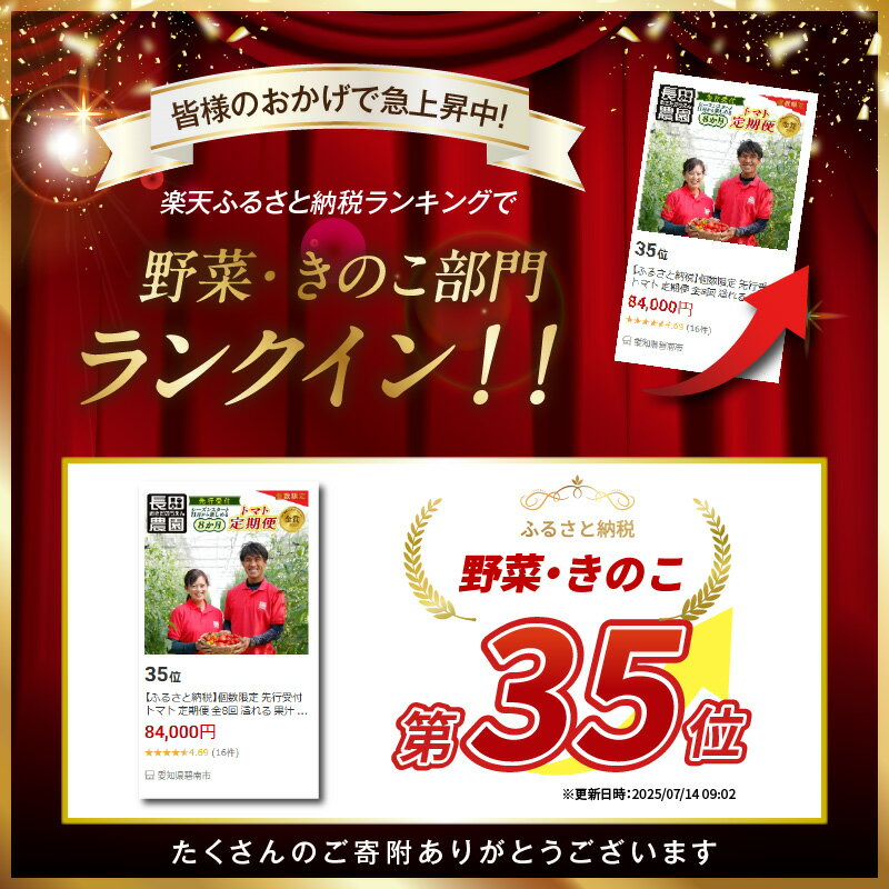 【ふるさと納税】先行受付 トマト その他野菜等 定期便 全8回 溢れる 果汁 さくらんぼトマト 果肉 食感 いちごトマト 色 形 さまざま ジュエリートマト 濃厚 甘み 酸味 バランス 絶妙 フルーツトマト 碧南にんじん トマトジュース 新たまねぎ 野菜 愛知県 碧南市 送料無料 サムネイル2