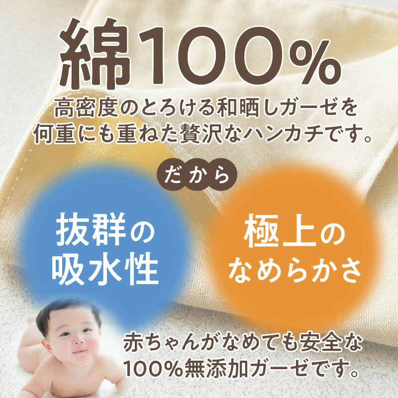 【ふるさと納税】≪わらっておはよう≫和晒しガーゼ ハンカチ【2枚セット】：クリーム・K278 ガーゼ 無添加ガーゼ 普段使い 赤ちゃん こども 大人 全世代 とろける なめらか 柔らか ふわふわ ふんわり やわらか 肌ざわり 快適 お肌にやさしい 綿 高密度 吸水性 愛知県 西尾市 サムネイル2