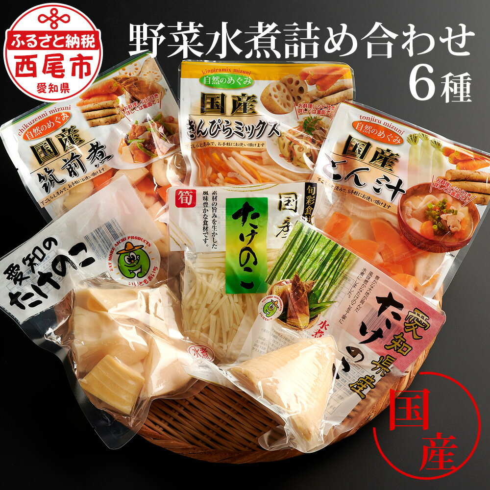 野菜（国内産）水煮詰め合わせ 6種セット M062-9 【常温保存】 たこのこ 千切りたけのこ 筍 竹の子 豚汁 筑前煮 きんぴら 金平 国産 愛知県産たこのこ MB