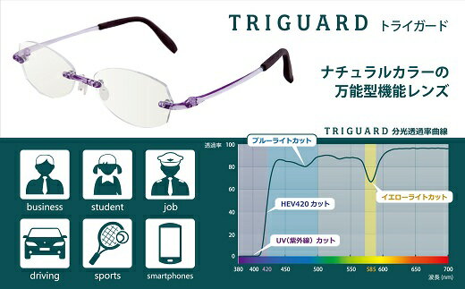 【ふるさと納税】G0424「エアロジプラス」オーダー ふちなし 眼鏡＆トライガード レンズセット メガネ UV ブルーライトカット クリア 超軽量 1440通り サムネイル3