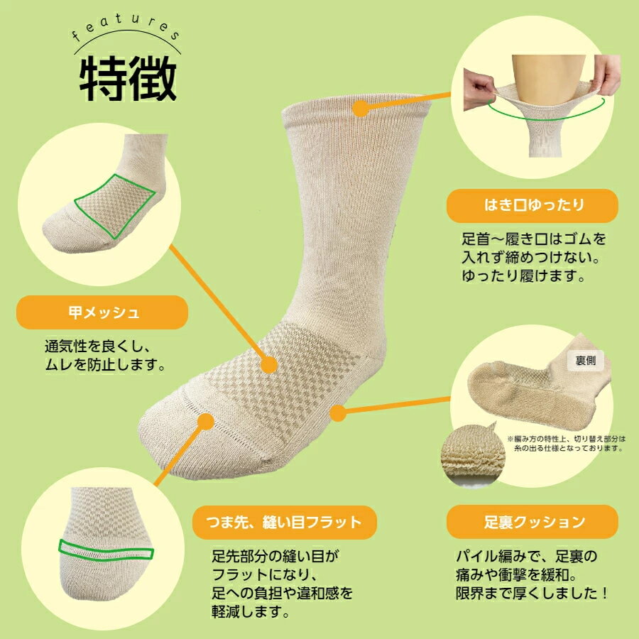 【ふるさと納税】靴下 糖尿病用靴下 らくした 1足入 ソックス 色 黒 ベージュ サイズ 紳士用 婦人用 ゆったり 通気性 厚さ メッシュ クッション性 抗菌 防臭 フットケア ウェア 愛知県 小牧市 送料無料 サムネイル2