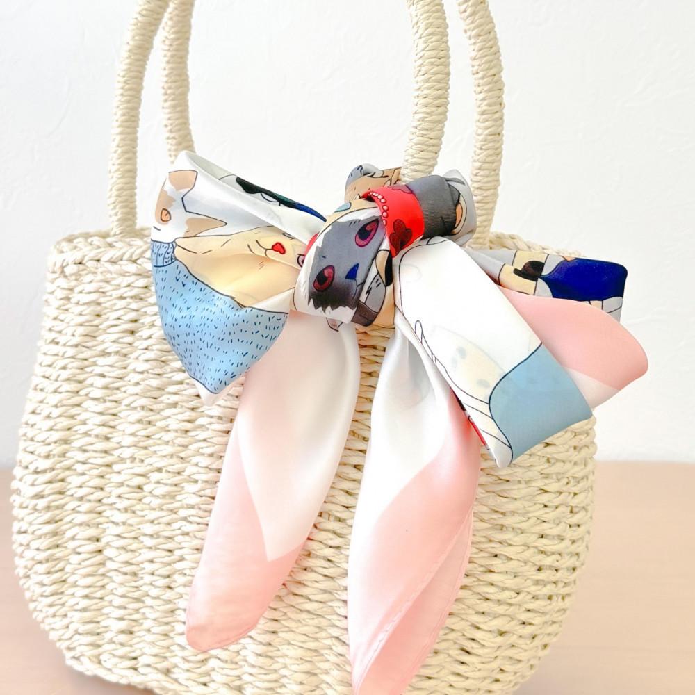 【ふるさと納税】かごバッグ リボン 猫 スカーフ 巾着 インナーバッグ 軽い 夏 浴衣 かばん 大人 可愛い カジュアル カゴバッグ 鞄 ピンク | 雑貨 小物 ファッション 人気 おすすめ 送料無料 サムネイル2