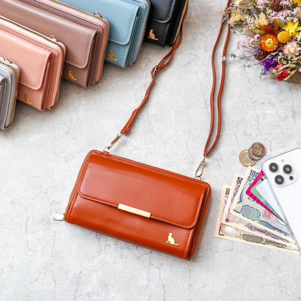 スマホショルダー 財布　ねこ ショルダーウォレット スマホポシェット スマホポーチ 猫