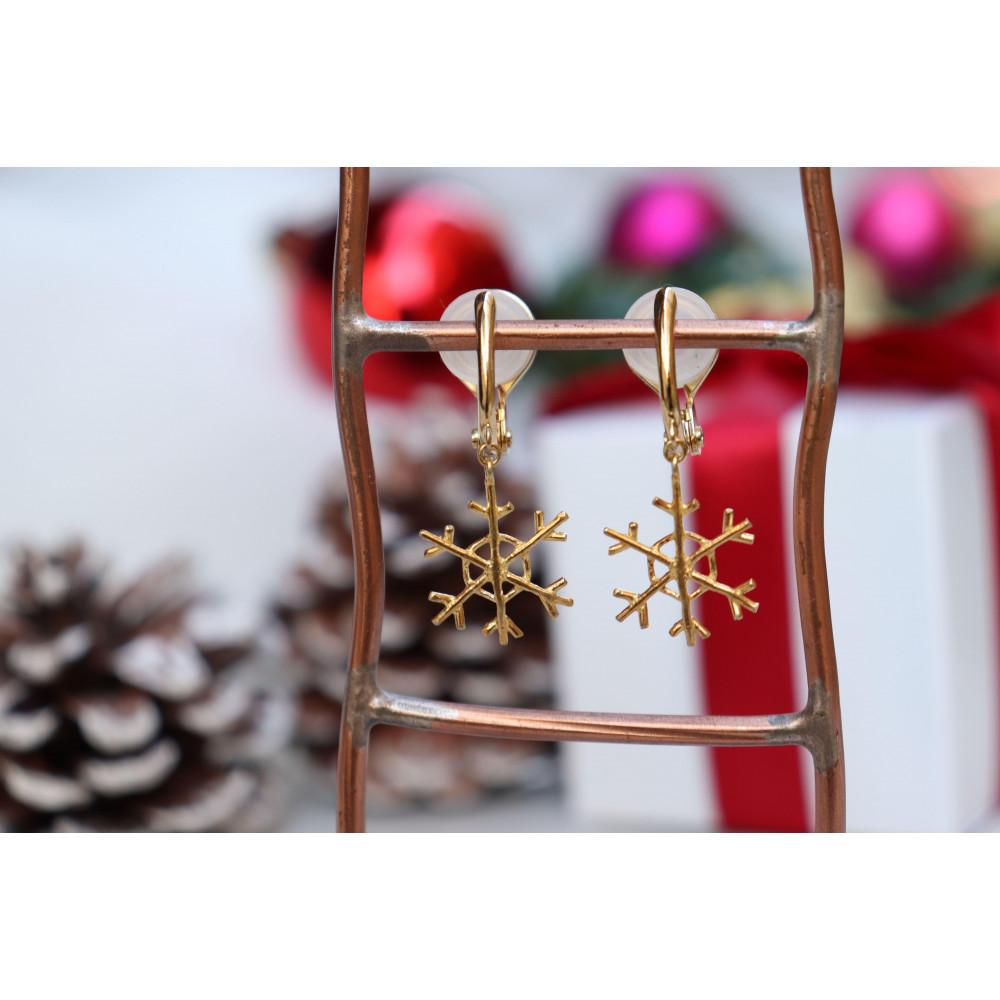 【プレゼント包装付き】シルバー 雪の結晶イヤリング（金色 /S）