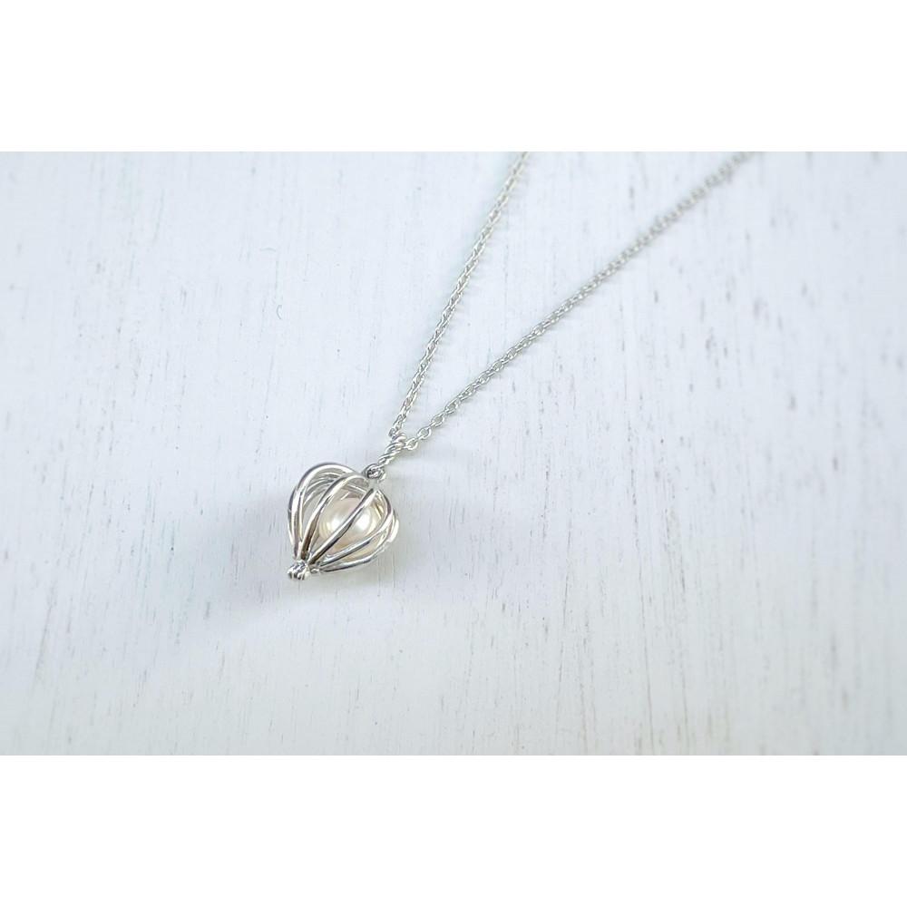 【ふるさと納税】【プレゼント包装付き】シルバーのカゴペンダント（銀色 /淡水パール） サムネイル2