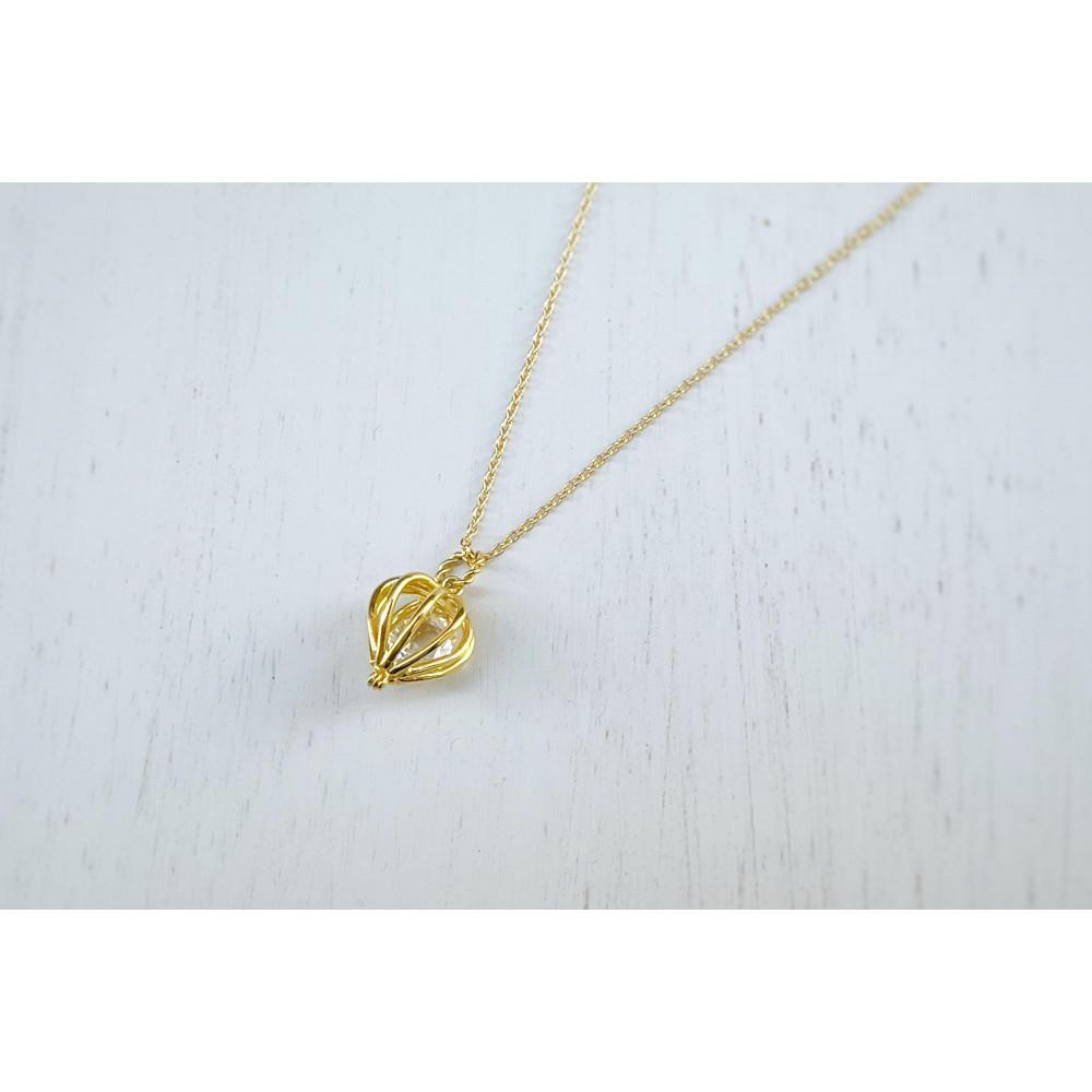 【ふるさと納税】【プレゼント包装付き】シルバーのカゴペンダント（金色 /白水晶） サムネイル3