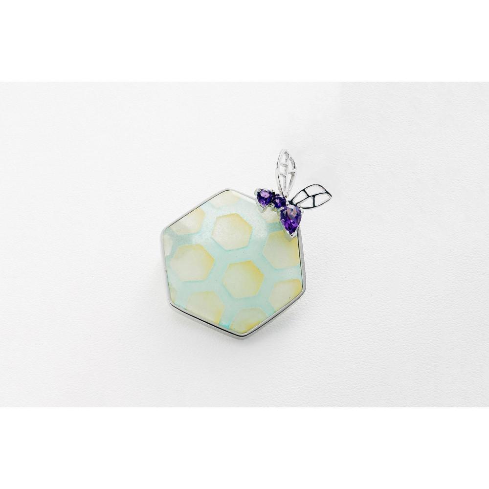 【七宝ジュエリー】ミツバチ ブローチ・ペンダント（SV /アメジスト）- ギフト包装付き -