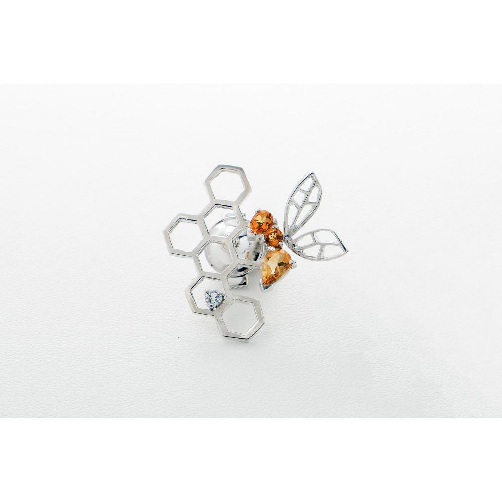 【プレゼント包装付き】ミツバチ＆ハニカム ピンバッジ（SV /シトリン）