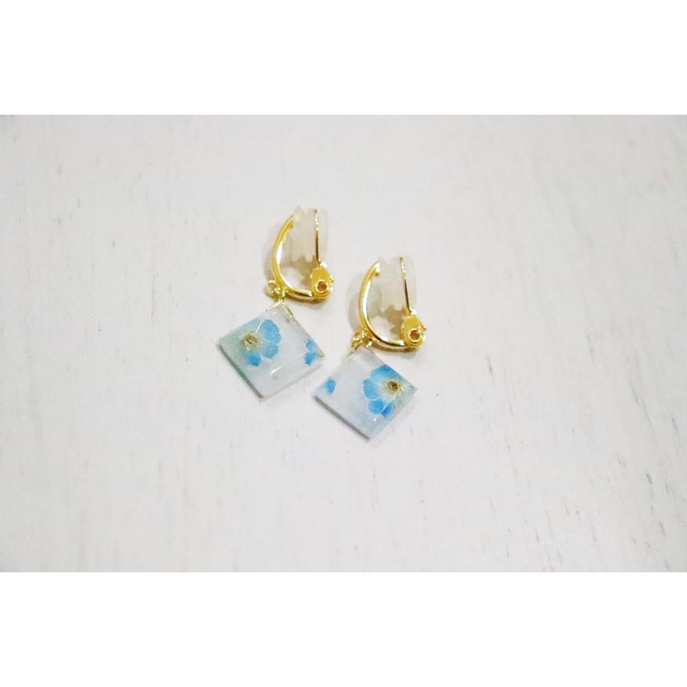 【七宝】青い花のイヤリング SV（金色・M）- ギフト包装付き -