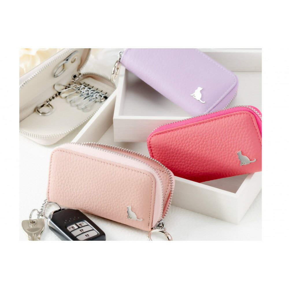 【スマートキー対応 カードが入る本革6連キーケース】＜カラー選択可能＞ 　おしゃれ　可愛い　コンパクト　スリム　猫　レザー | おしゃれ お揃い 大きめ 可愛い カードケース キーリング 定期入れ ねこ 皮 本革 送料無料 人気 おすすめ