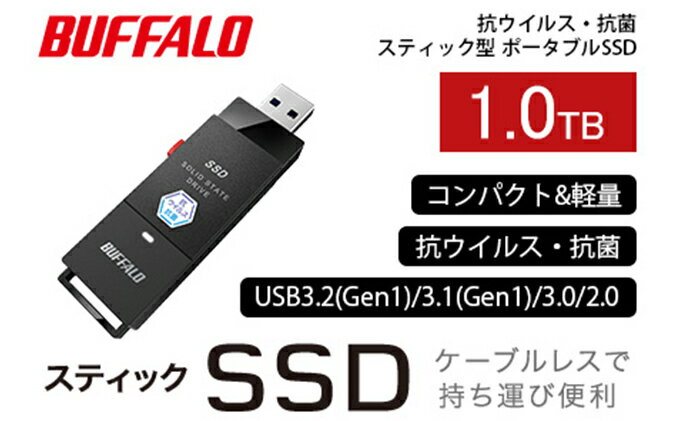 【ふるさと納税】BUFFALO スティック型 SSD 1TB ポータブルSSD コンパクト 持ち運び USB 家電 - 画像2