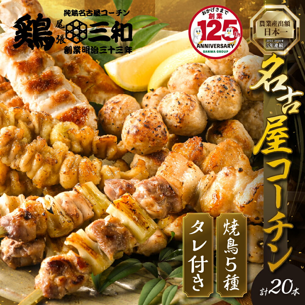 《単品・部位が選べる》 鶏三和 焼き鳥 5種 20本 名古屋コーチン たれ付き（ももねぎま・ささみ・ぼんじり・皮 / つくね串）各4本 ささみ むね もも 砂肝 皮 つくね ももねぎま 地鶏 焼鳥 鶏肉 肉 おつまみ やきとり さんわ 田原市 小分け 炭火焼き