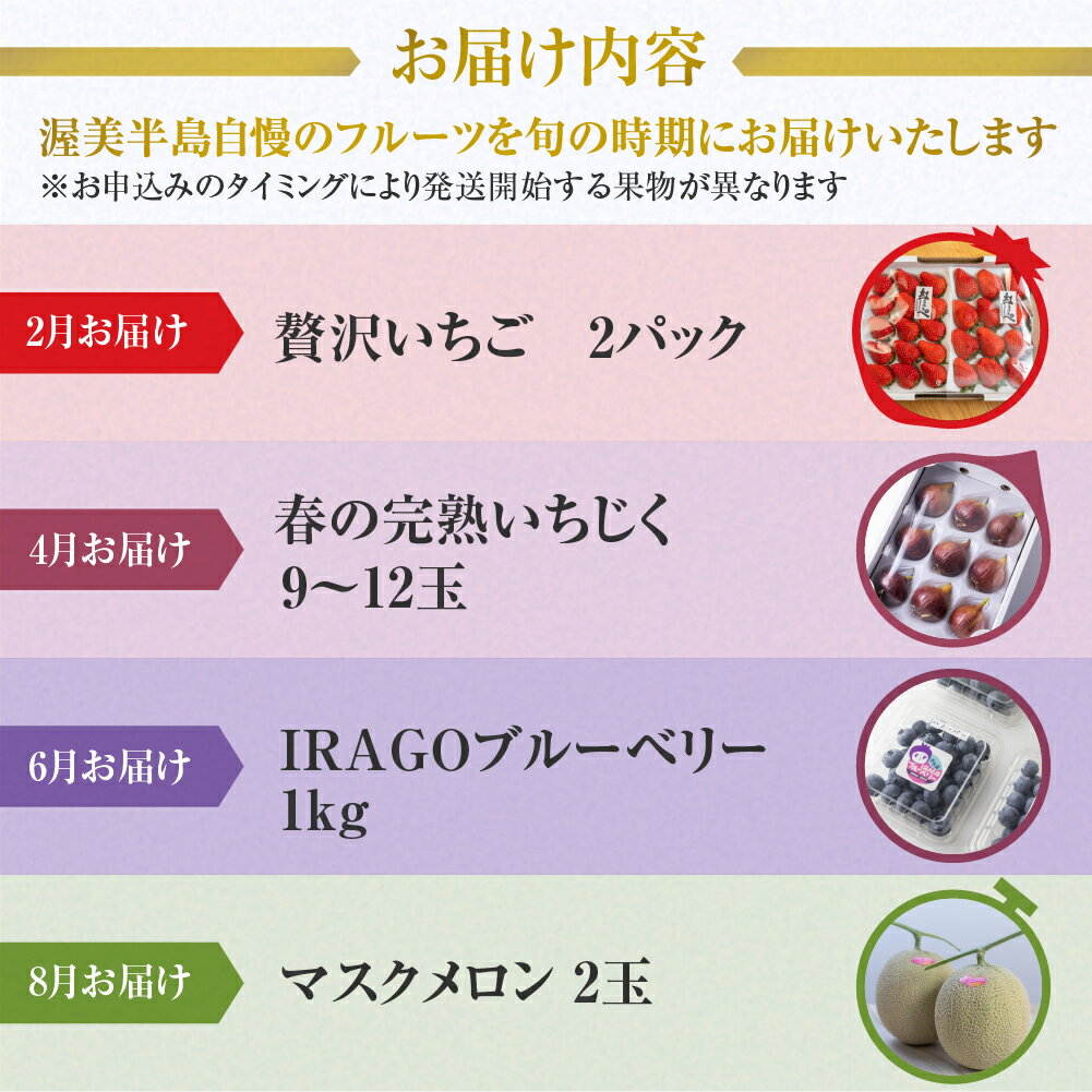 【ふるさと納税】 先行予約 フルーツ プレミアム定期便 全4回 (メロン / いちじく / ブルーベリー / いちご ) 果物 数量限定 渥美半島 伊良湖潮風育ち 田原市 お取り寄せ 産地直送 どうまい ド甘い サムネイル2