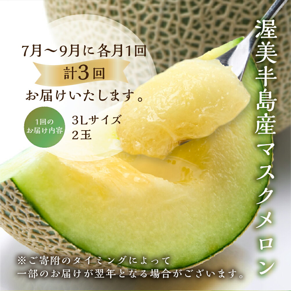 【ふるさと納税】【定期便】先行予約 マスクメロン 3回 伊良湖産 2玉 3Lサイズ 2026年7月スタート 箱詰め メロン フルーツ 果物 お中元 お取り寄せ ギフト 渥美半島 田原市 日研農園 産地直送 送料無料 メロン 糖度 メロン 青肉 ド甘い 暑さ 対策 暑さ対策 サムネイル2