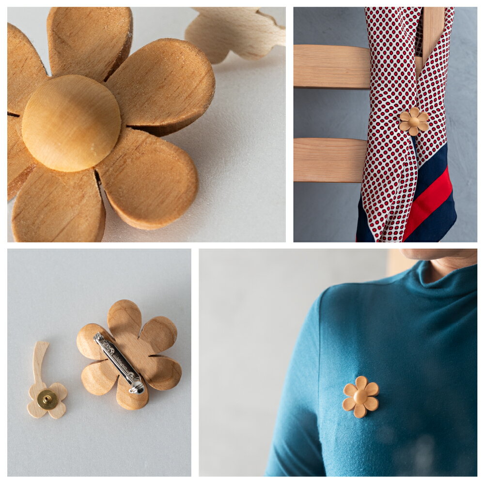 【ふるさと納税】お花のブローチ 木製 くぬぎまき ハンドメイド サムネイル3