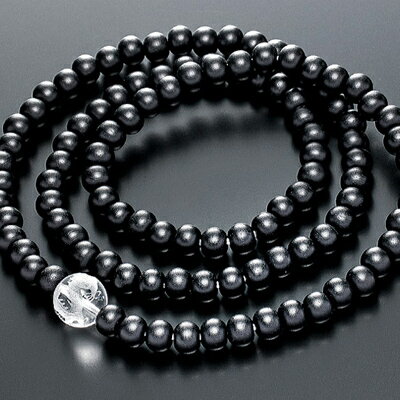 数珠ブレスレット　黒檀108玉　本水晶　龍彫入　三重巻きブレス&ネックレス【1017404】