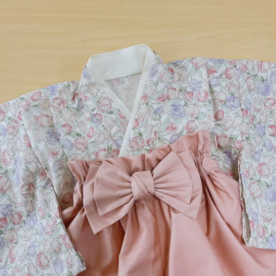 【ふるさと納税】ベビー袴 80 SIZE チューリップ×ピンクの袴【1512038】 サムネイル2