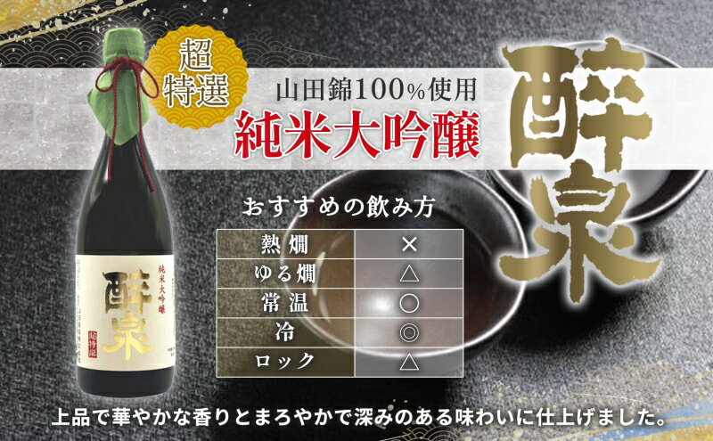 【ふるさと納税】日本酒 純米大吟醸 醉泉 720ml オリジナル 超特選 山田酒造 山田錦 清酒 純米酒 お酒 上品 香り 華やか まろやか 芳醇 深み ギフト 贈り物 プレゼント 低温発酵 飲み会 夕食 仲間 山田酒造 愛知県 蟹江町 サムネイル3
