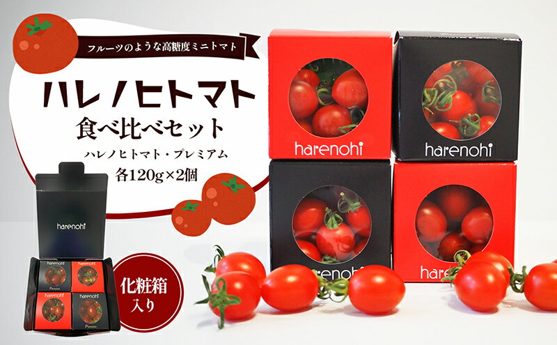 【ふるさと納税】ハレノヒトマト食べ比べセット [ ハレノヒトマト(糖度10度)120g プレミアム(糖度11度以上)120g 各2個 ミニトマト とまと 野菜 フルーツトマト 化粧箱 ] - 画像2