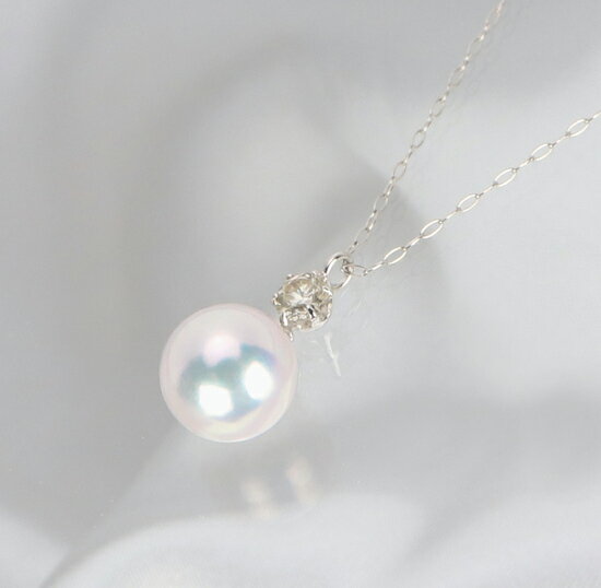 【ふるさと納税】645　【真珠科学研究所花珠鑑別書付】Pt　あこや本真珠8.0mmup　ダイヤモンド0.15ct　ペンダントネックレス サムネイル2