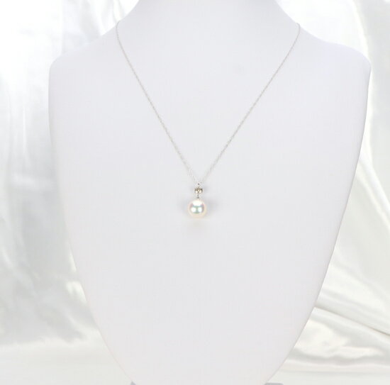 【ふるさと納税】645　【真珠科学研究所花珠鑑別書付】Pt　あこや本真珠8.0mmup　ダイヤモンド0.15ct　ペンダントネックレス サムネイル3