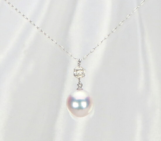645　【真珠科学研究所花珠鑑別書付】Pt　あこや本真珠8.0mmup　ダイヤモンド0.15ct　ペンダントネックレス