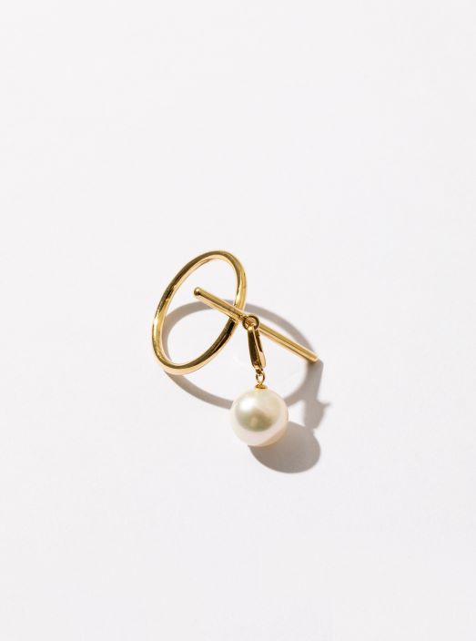 1265 【vertical】K18YGアコヤホワイトパールリング　真珠 アコヤ真珠 南洋真珠 パール 宝石 ジュエリー アクセサリー 伊勢志摩 伊勢市 ギフト 贈り物 フォーマル 普段使い 入学式 卒業式 結婚式