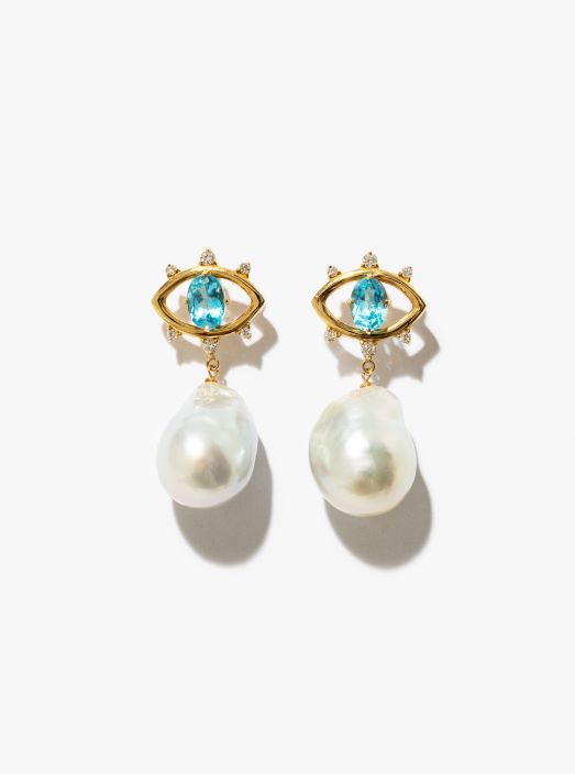 1268 【truth】K18YG南洋バロックパールブルートパーズダイヤモンドピアス　真珠 アコヤ真珠 南洋真珠 パール 宝石 ジュエリー アクセサリー 伊勢志摩 伊勢市 ギフト 贈り物 フォーマル 普段使い 入学式 卒業式 結婚式