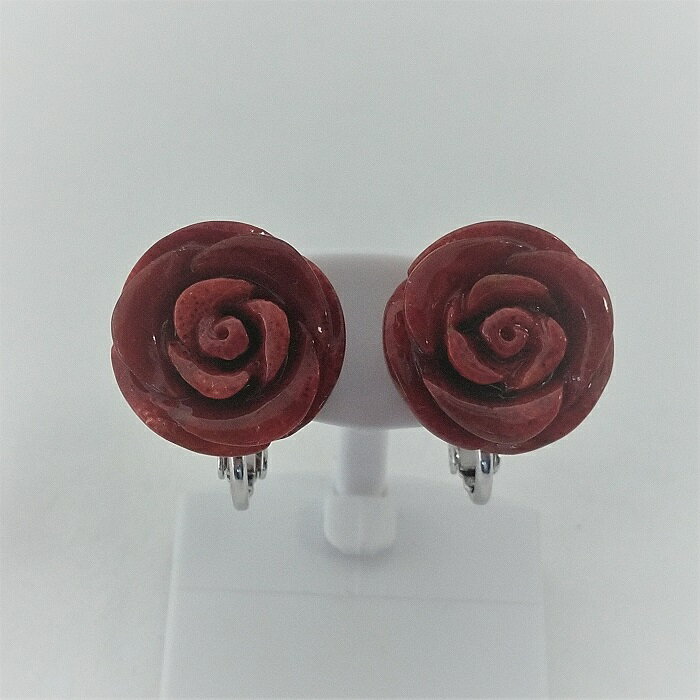 1323珊瑚イヤリング・バラ　　アフリカ珊瑚 イソバナ珊瑚 贈り物 イヤリング バライヤリング 還暦祝い 赤珊瑚 カジュアルアクセサリー 赤いイヤリング かわいいイヤリング 3月誕生石 母の日 ご褒美イヤリング 喜ばれるプレゼント ポピュラーアクセサリー