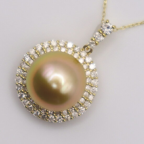 1691　K18 南洋ナチュラルゴールデン真珠　12.0mmup　ダイヤモンド0.82ct　ペンダントネックレス