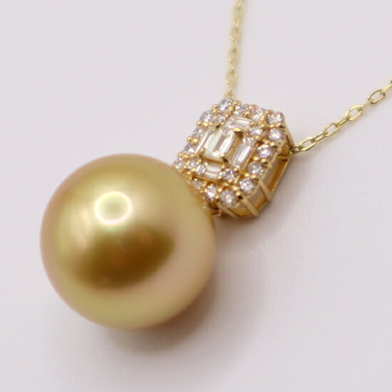 【ふるさと納税】1692　【真珠科学研究所オーロラ茶金鑑別書付】K18　南洋ナチュラルゴールデン真珠11.0mmup　ダイヤモンド0.23ct 　ペンダントネックレス サムネイル2