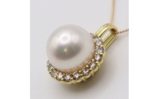 【ふるさと納税】1698　【真珠科学研究所オーロラ花珠鑑別付】K18　あこや花珠本真珠8.5mmup　ダイヤモンド0.31ct　ペンダントネックレス サムネイル2