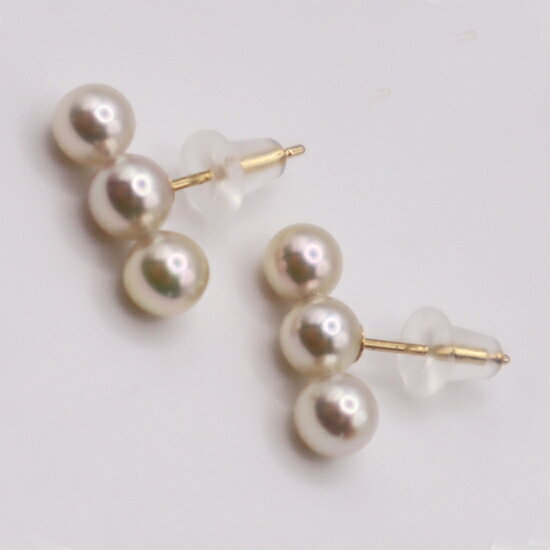 【ふるさと納税】1736　K18　アコヤ本真珠4.5mmup 3連ピアス サムネイル2