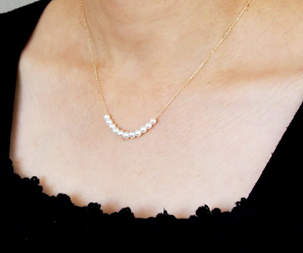 【ふるさと納税】1443 11粒のアコヤ ベビーパール ネックレス 4.5mm K18　パールネックレス ベビーパール K18 18金 アコヤ真珠 4mm カジュアル セカンドパール 20代 30代 40代 スルーネックレス ペンダント普段使い ファーストパール サムネイル2