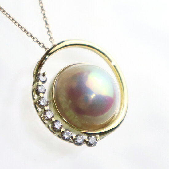 【ふるさと納税】1437【真珠科学研究所鑑別書付】K18　マベ真珠15.0mmup　ダイヤモンド0.45ct 　ペンダントネックレス サムネイル2