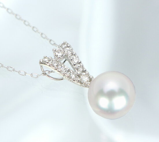 【ふるさと納税】800 【真珠科学研究所オーロラ花珠鑑別書付】Pt　あこや花珠本真珠8.0mmup　ダイヤモンド0.16ct　ペンダントネックレス サムネイル2