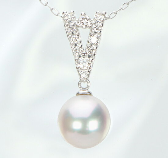 800 【真珠科学研究所オーロラ花珠鑑別書付】Pt　あこや花珠本真珠8.0mmup　ダイヤモンド0.16ct　ペンダントネックレス