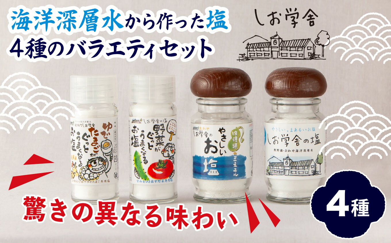 【ふるさと納税】【 海洋深層水 の 塩 】バラエティ セット 4種 米 野菜 玉子 など素材の 旨みが引き立つ 調味料 日用品 お弁当 ギフト 贈り物 にも おすすめ 三重県 尾鷲 しお学舎 MO-20 サムネイル2