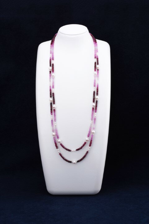 700-03あこや真珠ルビー 2連ネックレス