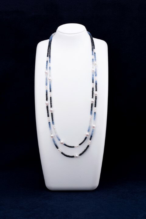 700-04あこや真珠サファイヤ2連ネックレス