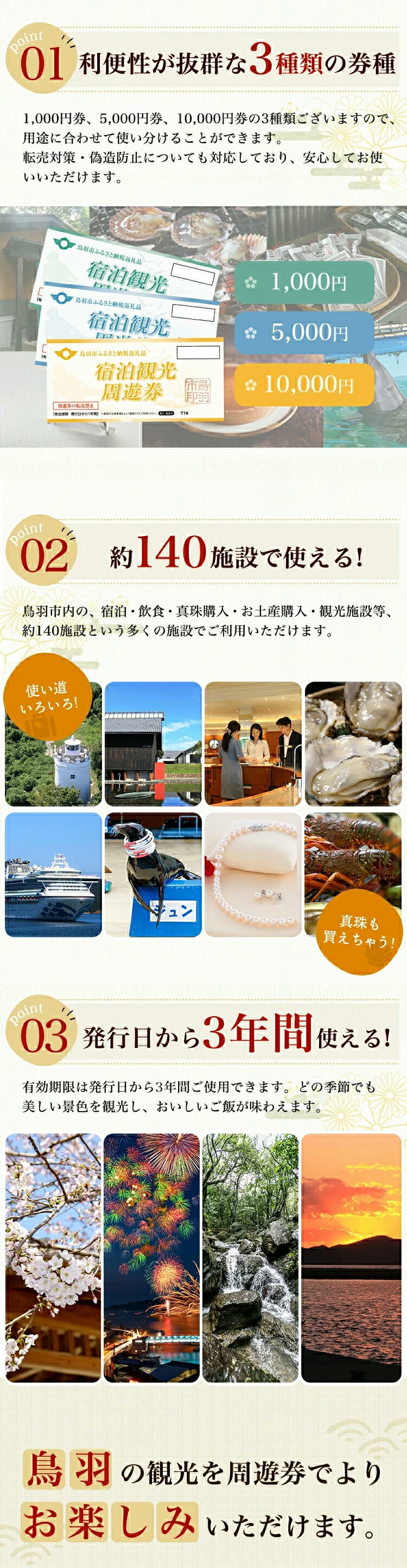 【ふるさと納税】旅行 宿泊観光周遊券 宿泊 観光施設 飲食店 お土産 真珠購入…と使い道いろいろ割引や利用特典あり！ クーポン 千円券 送料無料 伊勢志摩鳥羽 鳥羽 K-2 サムネイル2