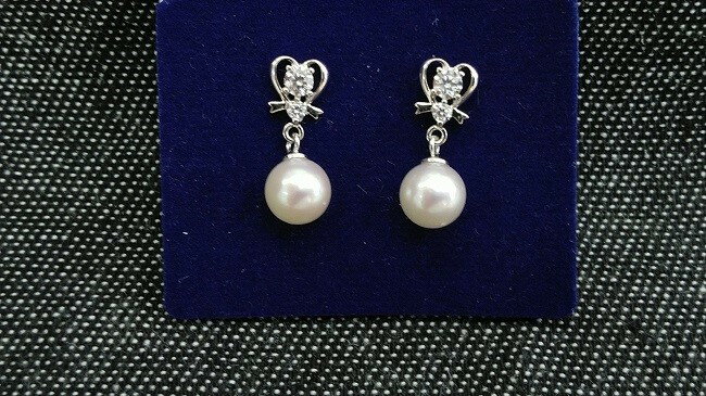 O-78伊勢志摩あこや本真珠ピアス・ブラ(リボン)SV製