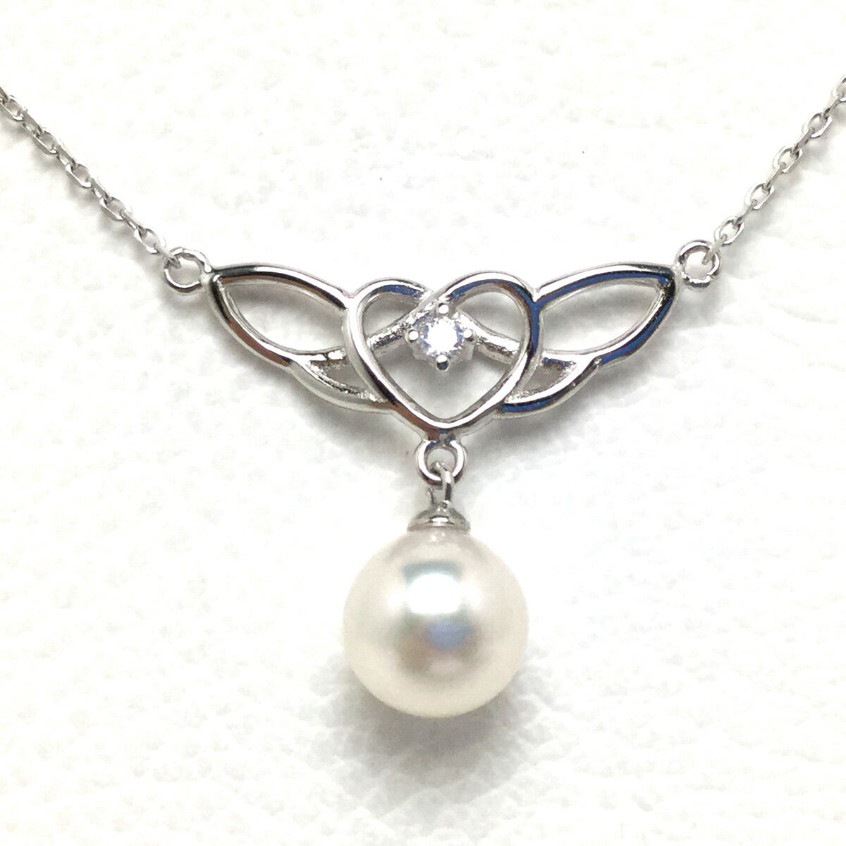 真珠 ペンダント ネックレス 7.5ミリ ～ 8ミリ シルバー アクセサリー パール アコヤ真珠 伊勢 志摩 伊勢志摩 英虞湾 冠婚葬祭 結婚式 入学式 卒業式 ギフト / 老舗の真珠専門店・高品質アコヤ真珠ペンダント7.5～8.0ミリ（シルバー・ハートウイング）