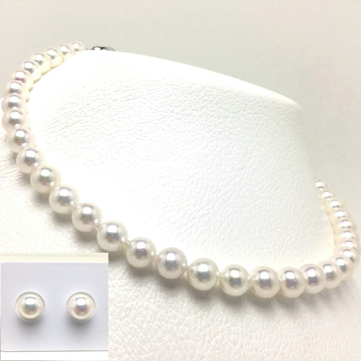 真珠 パール あこや アクセサリーネックレス イヤリング ピアス セット ジュエリー 三重県 伊勢志摩 志摩 アコヤ貝 冠婚葬祭 結婚式 葬式 フォーマル / 老舗の真珠専門店・テリ最強・準花珠鑑別書付きアコヤ真珠ネックレスセット8.0～8.5ミリ