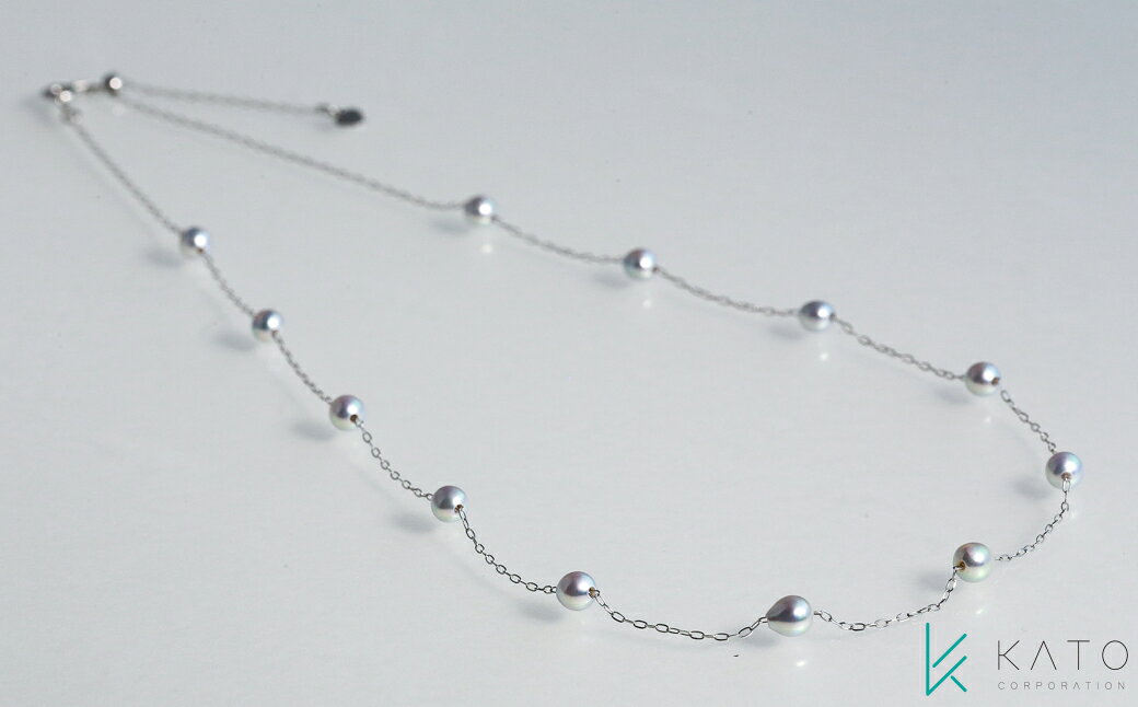 【ふるさと納税】 真珠 アクセサリー ネックレス パール 4.0mm 以上 4.5mm 未満 プラチナ レディース 三重県 伊勢志摩 志摩市 結婚式 入学式 卒業式 成人式 慶事 アコヤ真珠 ジュエリー カジュアル / PT ナチュラルブルー・アコヤパールステーションネックレス サムネイル2