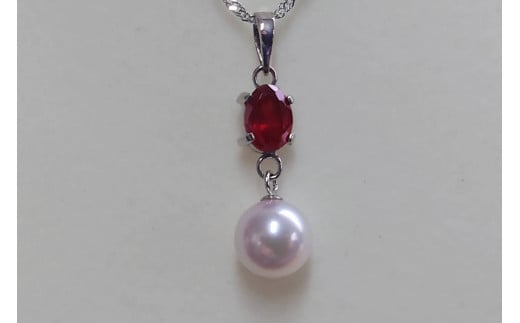 【ふるさと納税】 【090-09】上質アコヤ真珠8.0ミリ　1ctガーネット付きペンダント* サムネイル3