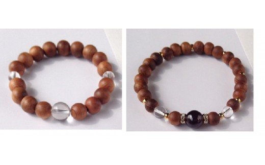 御山杉　ブレスレット　男女ペア　男性用：水晶　女性用：ざくろ石／世古林業　三重県　度会町　伊勢志摩